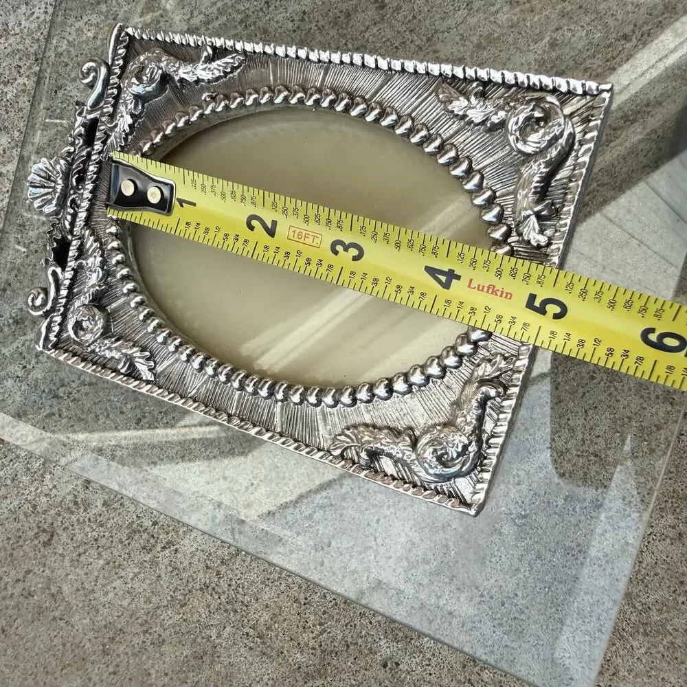 VTG Beveled Glass Silver Tone Picture Frame Ornate Victorian Scrollwork 3.5x5